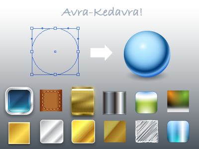 25 Working Illustrator Styles v 1.01 glass gold hand drawn iron laminate leaf materials metall neon plastic style vector