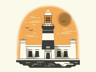 Lighthouse birds clouds icon landscape lighthouse muti nautical seaside sky sun texture vector
