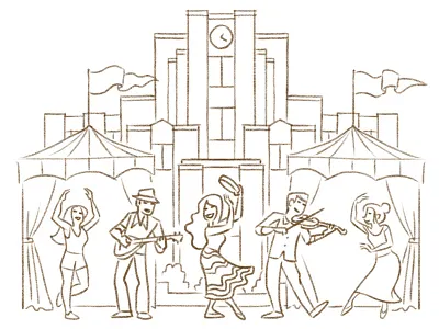 Festival Sketch art deco building festival illustration ipad music pencil sketch tent