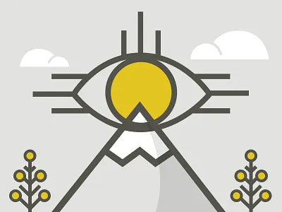 SunEyes clean eye flat illustration line minimal mountain scenery sun vector