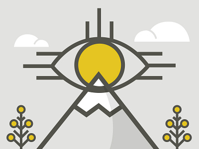SunEyes clean eye flat illustration line minimal mountain scenery sun vector
