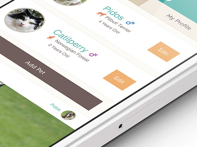 add pet app screen app application brown cat dog green iphone mobile pet ui ux