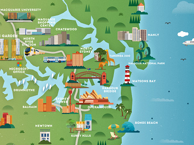 Sydney Map design editorial icons illustration map sydney texture vector