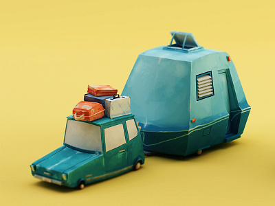 Car and Caravan texture - complete c4d camping car caravan cinema 4d holiday paint painterly teal texture toon yellow