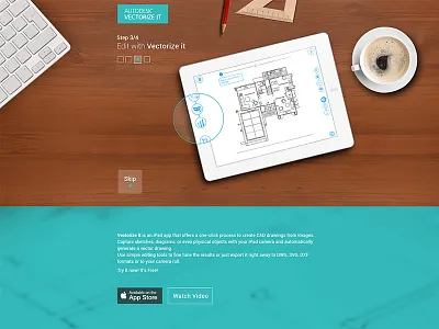 vectorize it- Autodesk, Inc. app store autocad autodesk ipad office one page product stop motion vector web website