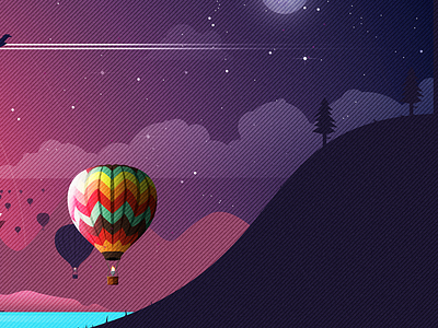 Balloon baloon colour gradient gradients hills illustration landscape nature poster sky tree trees