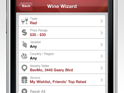 SocialGrapes Render Wine Wizard app ios parameters recommendations render search socialgrapes wine