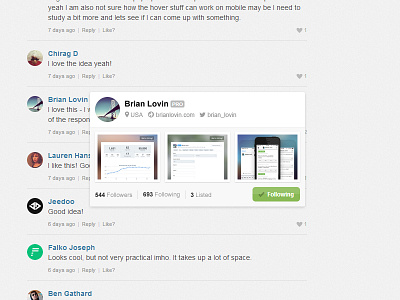 Short user profile view on Dribbble dribbble popup preview profile user