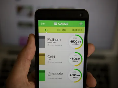 credit cards tracker android app application card credit design gui ios iphone mobile ui ux