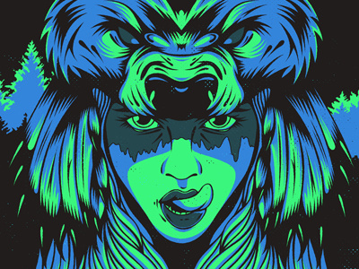Girl Wolf Color chick feathers girl headdress illustration native american wolf