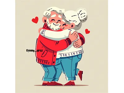 Valentine with Cute Cartoon Elderly Couple Embracing anniversary background celebration couple day element event feast happy heart holiday love lovely people relationship romance romantic saint together valentine