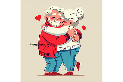 Valentine with Cute Cartoon Elderly Couple Embracing anniversary background celebration couple day element event feast happy heart holiday love lovely people relationship romance romantic saint together valentine