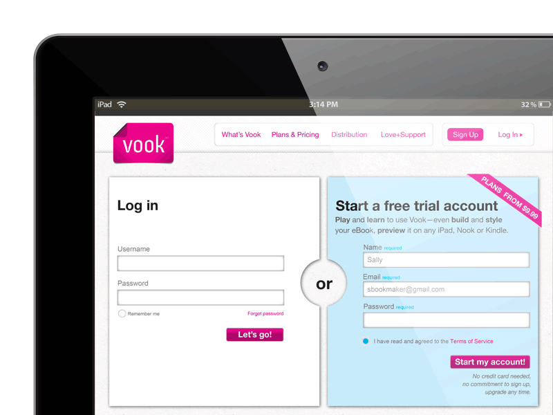 Vook Login design product design ui design user experience ux design web design