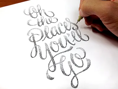 Oh The Places You'll Go! black dr suess drawn go hand places script sketch stippling type typography white
