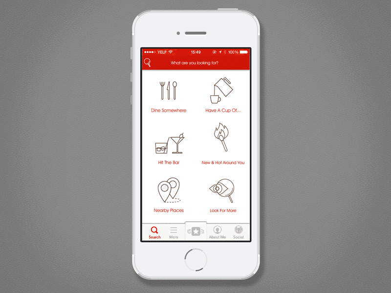 Yelp Search Flow Concept app business buttons development filter icons interface ios location menu search uiux