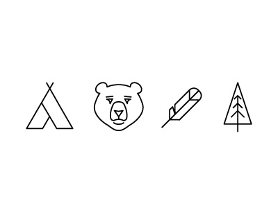 Explore adventure bear branding camp feather icons logo minimal summer camp teepee tree vector