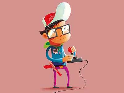 Retro Gamer 8 bit cartoon character game gamer illustration retro texture