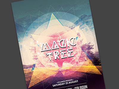 Magic Tree Flyer alternative flyer geometric geometry graphicdesign graphicriver landscape light magic poster template tree