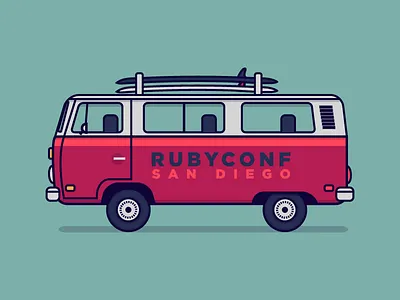 RubyConf BUSTRIP!!! bus conference illustration rails ruby rubyconf surf van vector vw