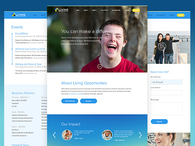 Living Opportunities blue clean gradient non profit ui yellow