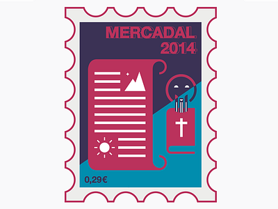 Stamp serie nº5 book color colors god illustration menorca religion spain stamp vector