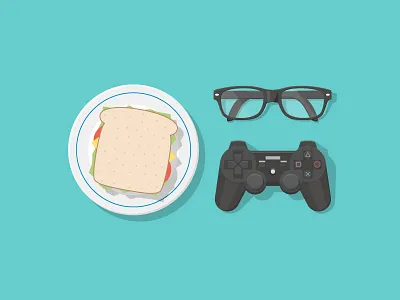 Ready To Play food game gamepad glasses illustration plate play playstation ps3 sandwich shadow top