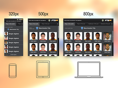 Player of the month - responsive voting widget football mobile responsive scroll select soccer ui ux voting web widget