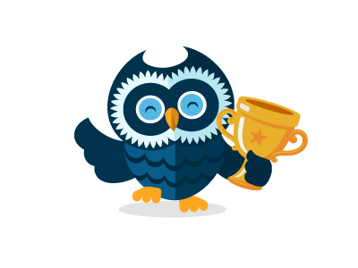 Winner (Smarterer) character flat happy mascot owl smart trophy