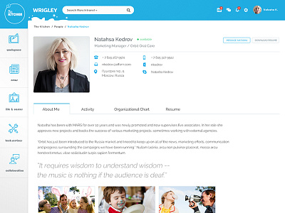 Wrigley User Profile corporate flat intranet left nav mars news profile sticky wrigley