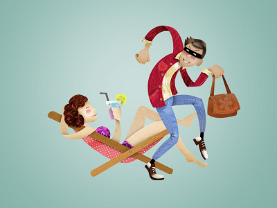 Thief 2d art cocktail flat illustration man thief woman