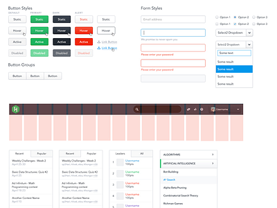 HackerRank UI app button dropdown form hackerrank interface style guide tabs ui user interface web app wireframe