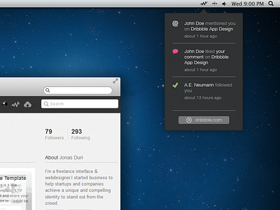 Dribbble Menu Bar App app apple design dribbble interface mac os x notification osx