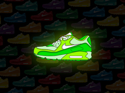 Nike Airmax 90 "Glow in the dark" airmax airmax90 attachment colors dark download glowing night nike pattern rainbow vector