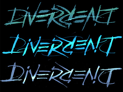 Diversions of Divergent ambigram brush divergent lettering process script