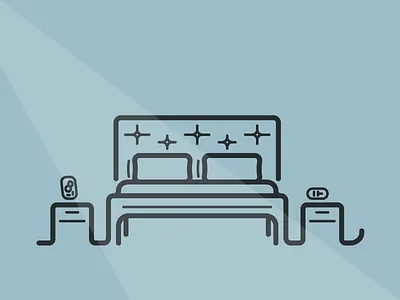The Bedroom bed bedroom blue clock illustration lines nightstand pillows