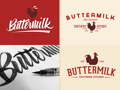 Buttermilk brushpen calligraphy chicken handmade kitchen logo restaurant