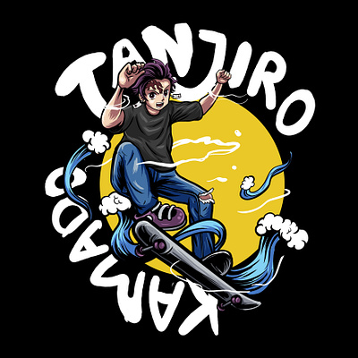 Tanjiro Ollie Fanart anime artwork fanart illustration kamado kimetsu no yaiba skate skateboard tanjiro