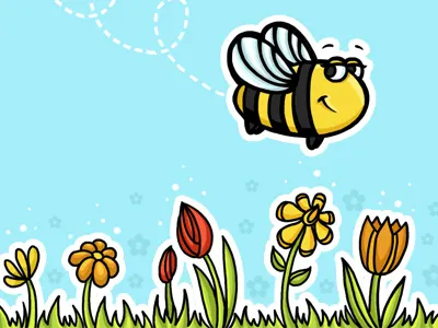 Bee and flowers bee character flowers fly illustration summer vector