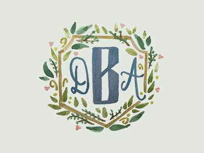 Watercolor Monogram crest flora flowers invitation monogram shield watercolor wedding