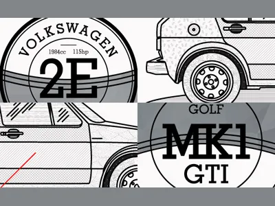 Golf Mk1 GTI art car design golf graphic gray love poster tribute visual volkswagen