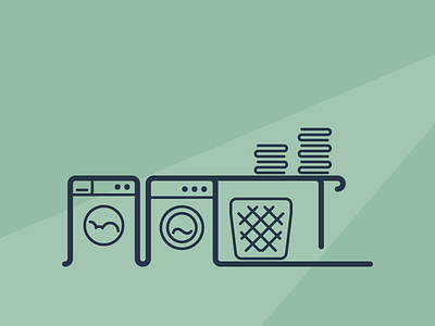 The Laundry Room basket dryer green illustration lines table towels washer