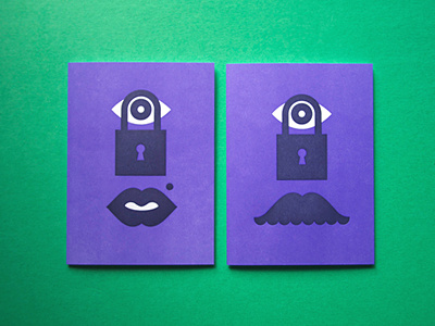 For Your Eyes Only 2 color cards eyes his and hers illustration lips moustache