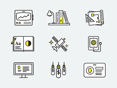 Electrik Icons book electric electricity icons illustration lightbulb monitor satellite style guide ux