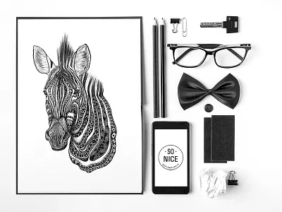 Zebra poster african aztec creative design drawing etchnic folk illustraion pattern pencil sketch zebra