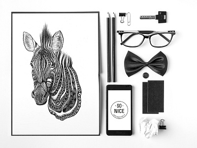 Zebra poster african aztec creative design drawing etchnic folk illustraion pattern pencil sketch zebra