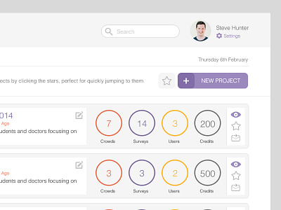 Project Overview Dashboard application clean dashboard design flat project purple ui ux web website white