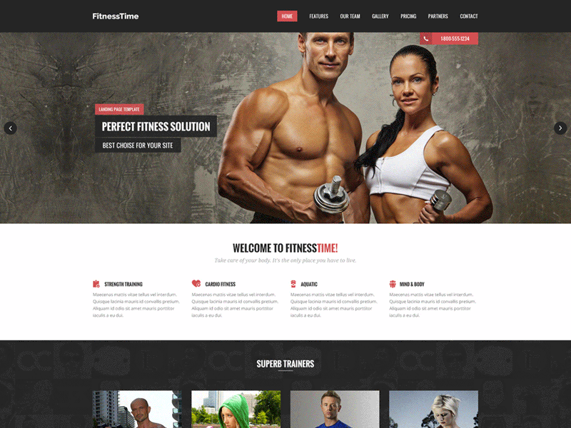 Fitnesstime Landing Page design free kit free psd freebies homepage html law psd security wordpress