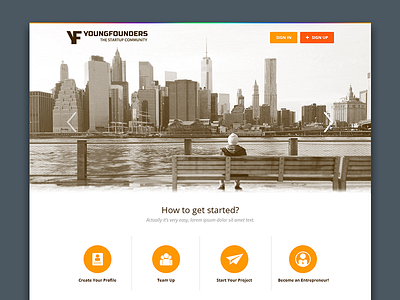 Youngfounders website community company event founder member retro startup success ui website