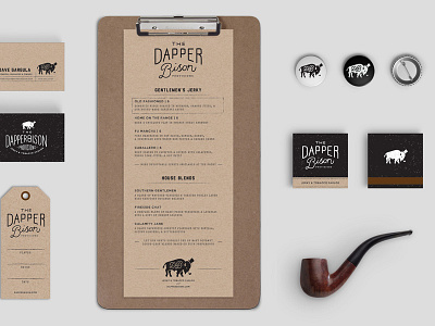 The Dapper Bison bison branding dapper gentlemen identity jerky menu packaging pipe provisions restaurant tobacco