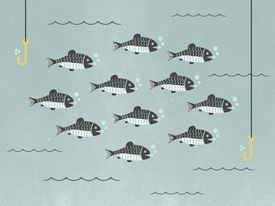 School of Fish fish fishermen fishhook hook illustration ocean school sea texture